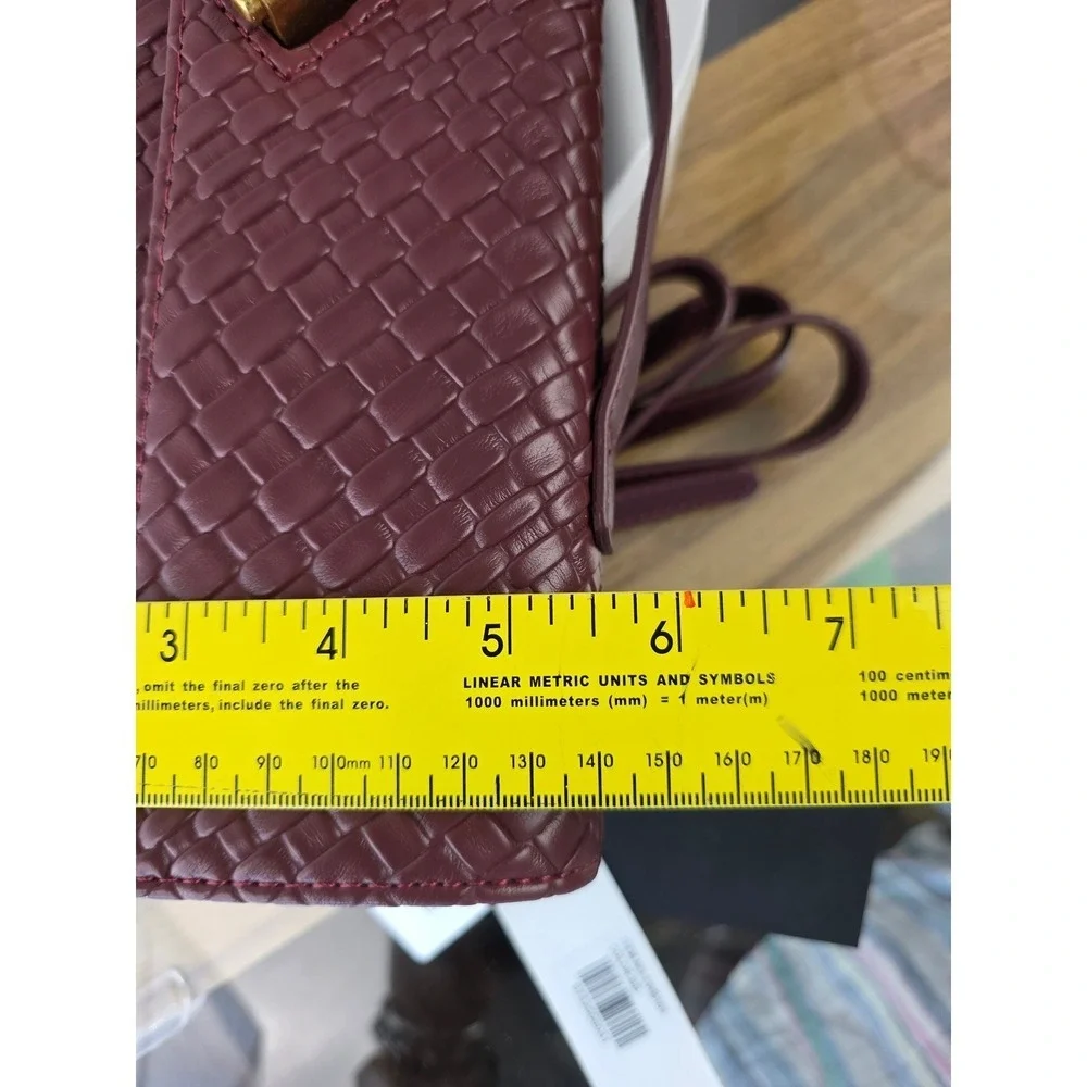 Woven Burgundy Vegan Leather Crossbody Clutch Bag with Knot Lock New